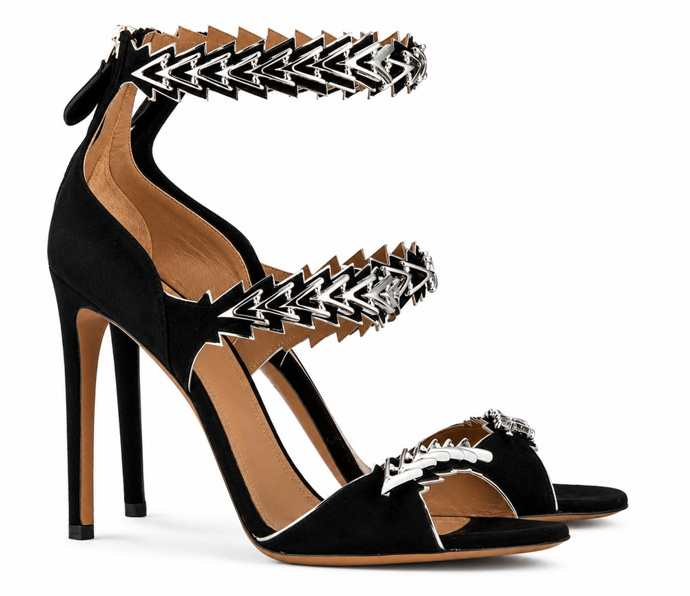 ALAÏA Bombe Chain Sandals 39.5 Black Suede Strappy Stiletto Heels NIB Alaia